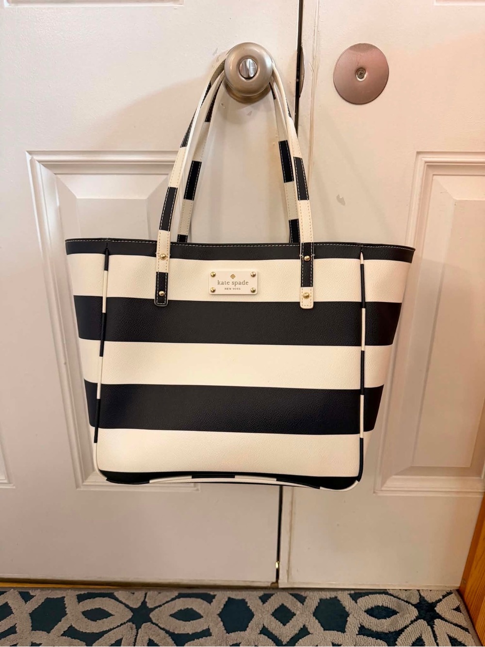 kate spade Black and White Striped Tote hand bag